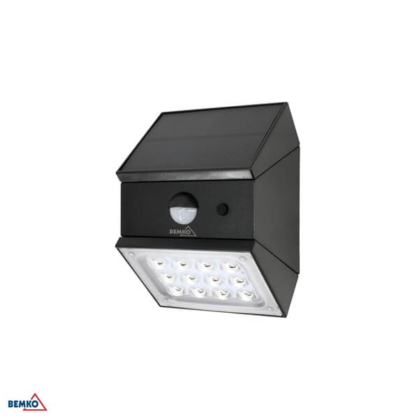 LED SVJETILJKA ZIDNA SOLARNA 2,5W IP65 SENZOR 3K/4K/6K 300lm CRNA RUBIC